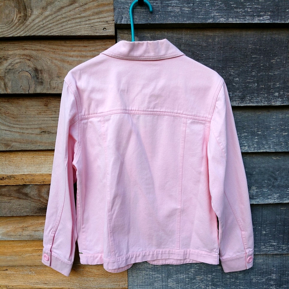 Pink Denim Jacket Embroidered Front Medium Purchased in Caribbean EUC - Picture 7 of 13